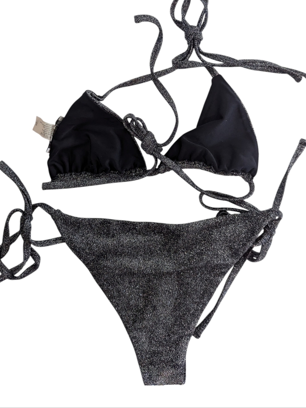 Soiree Miami Beach Becca Bikini Set Triangle Side Ties Metallic Black XS - Picture 2 of 7